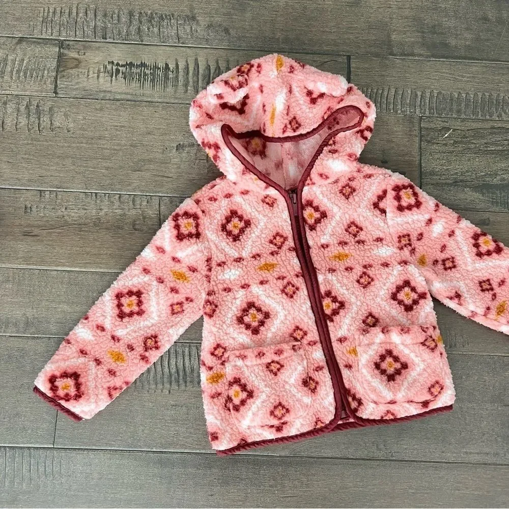 OLD Navy Toddler Girl Petal Pusher Patterned Sherpa Bear Zip Hoodie 18-24M